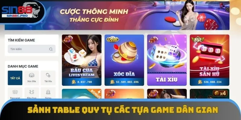 Sảnh Table quy tụ các tựa game dân gian quen thuộc Sảnh Table quy tụ các tựa game dân gian quen thuộc